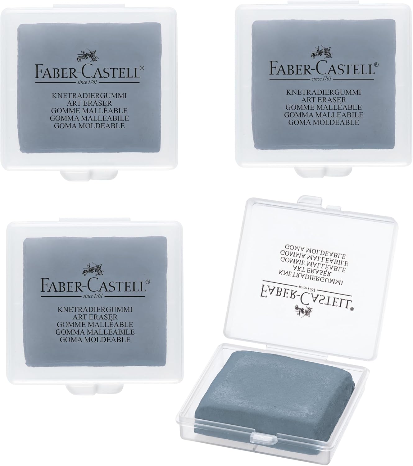 Faber-Castell Erasers - Drawing Art kneaded Erasers. Large Size Grey - 4 Pack