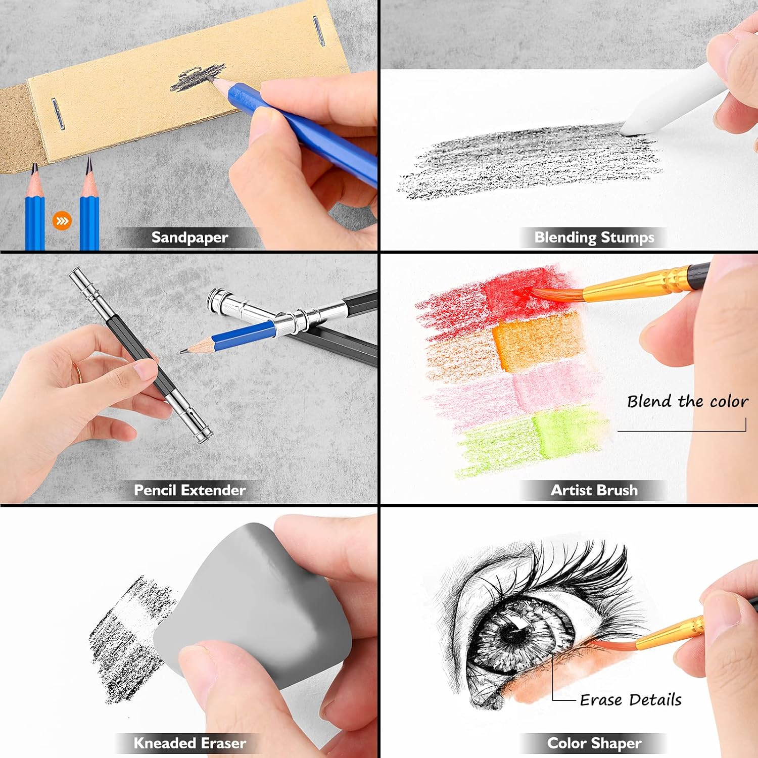 Caliart 176PCS Art Supplies Sketching Kit. 100 Sheets 3-Color Sketch Book | Graphite Colored Charcoal Watercolor & Metallic Pencils. Drawing Supplies Set Gifts for Adults Teens Girls Boys Kids - Image 5