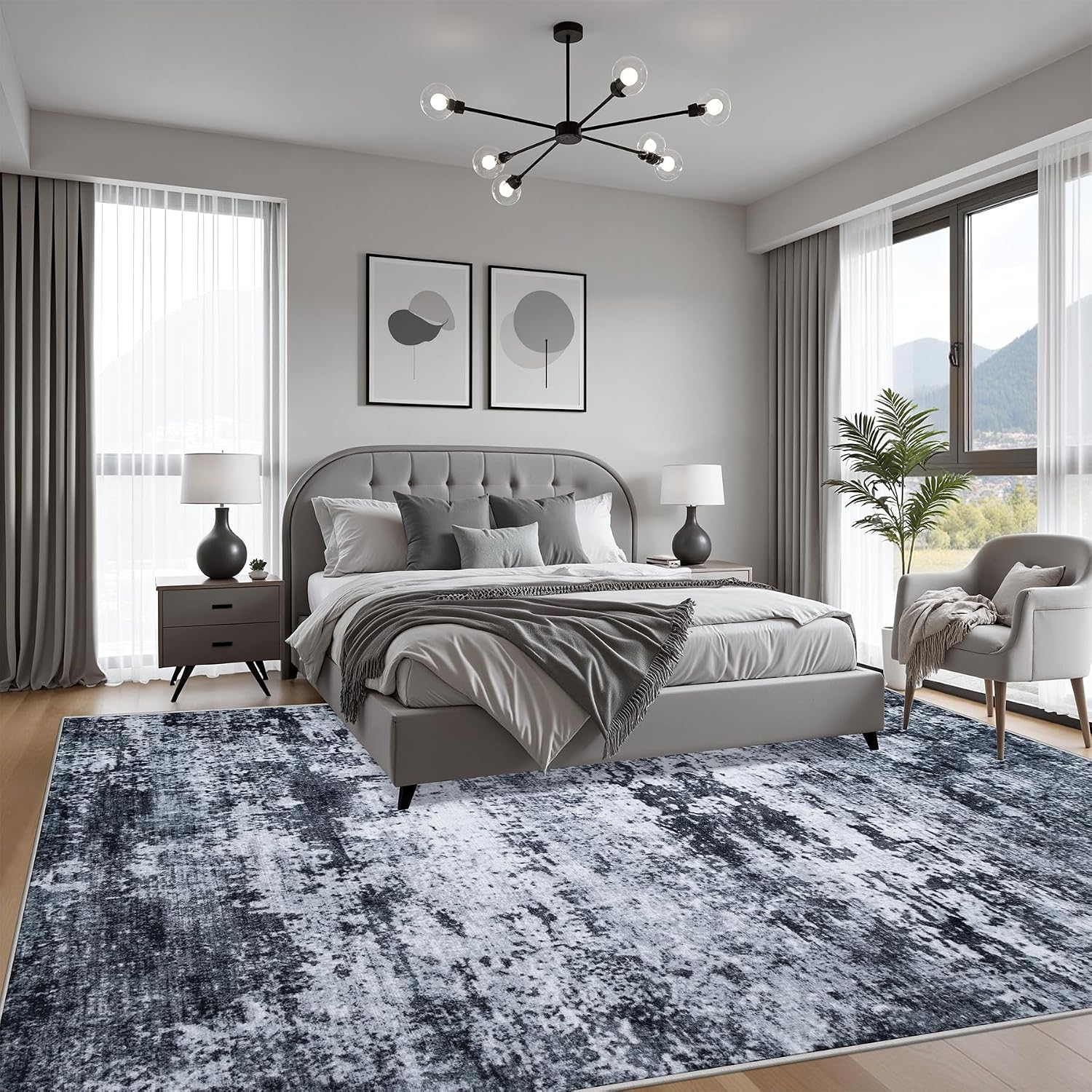 5x7 Area Rug Living Room: Modern Washable Indoor Carpet Black | For Bedroom Dining Room Farmhouse Nursery Hallway Office.Modern Abstract.Machine washable.Non-Slip.Stain Resistant.Indoor - Image 3