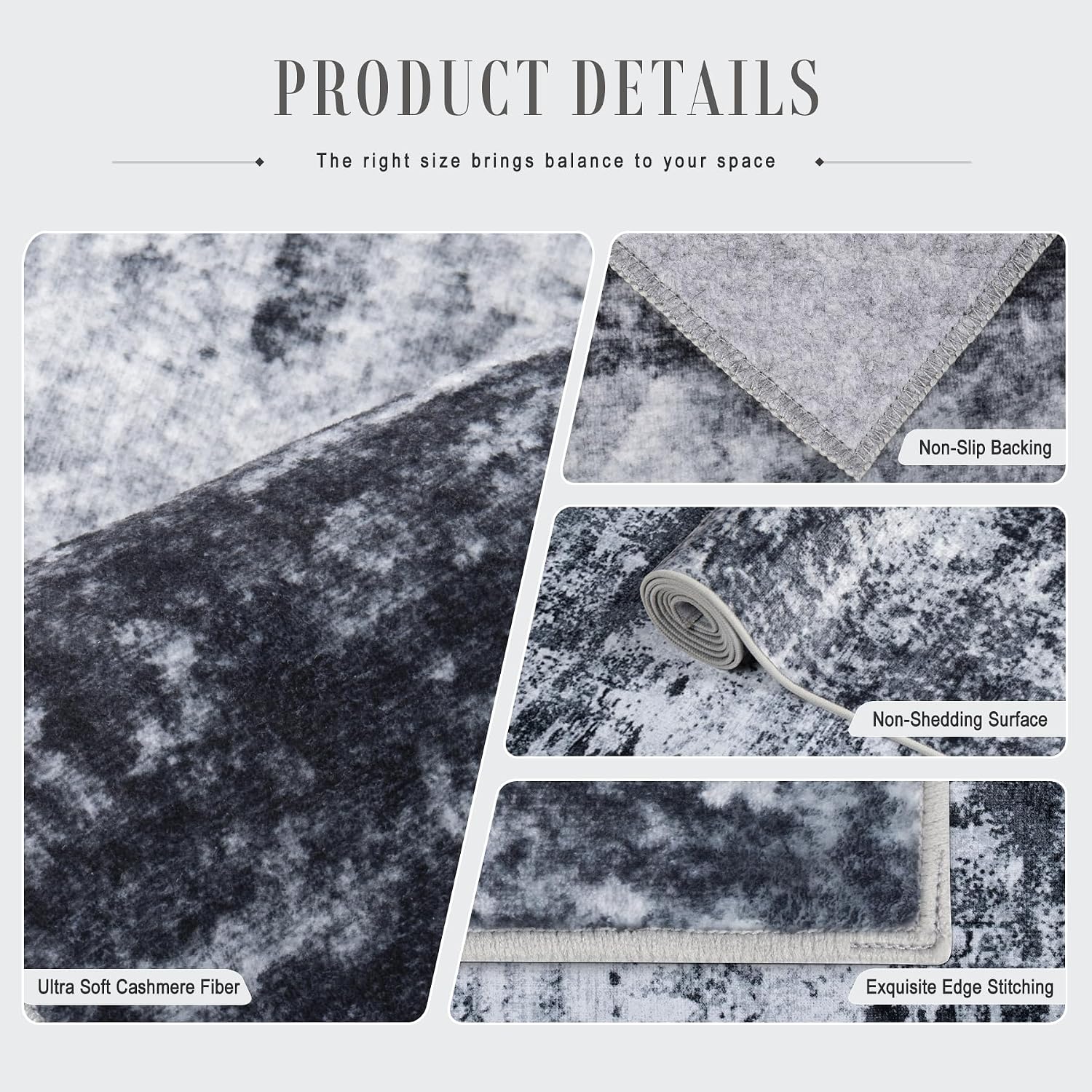 5x7 Area Rug Living Room: Modern Washable Indoor Carpet Black | For Bedroom Dining Room Farmhouse Nursery Hallway Office.Modern Abstract.Machine washable.Non-Slip.Stain Resistant.Indoor - Image 5