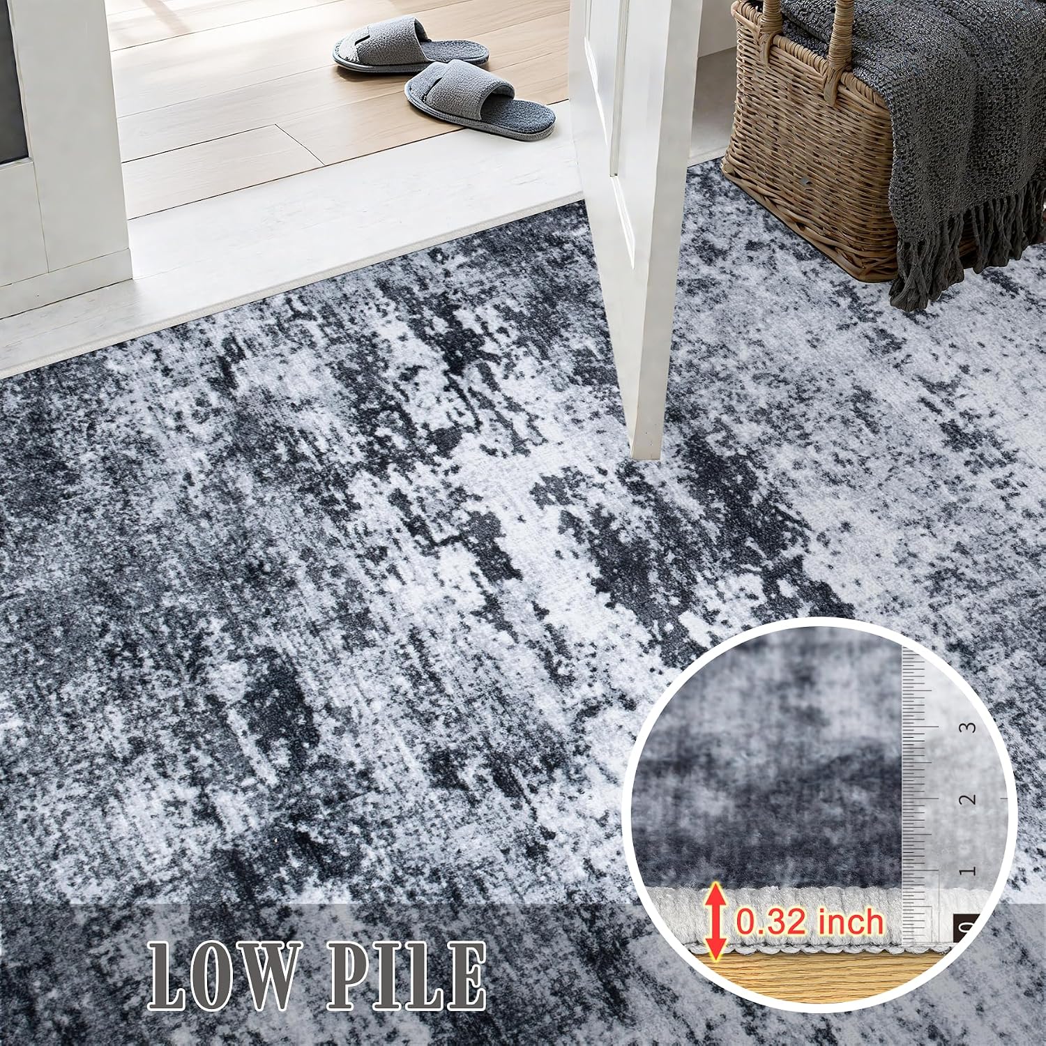 5x7 Area Rug Living Room: Modern Washable Indoor Carpet Black | For Bedroom Dining Room Farmhouse Nursery Hallway Office.Modern Abstract.Machine washable.Non-Slip.Stain Resistant.Indoor - Image 7